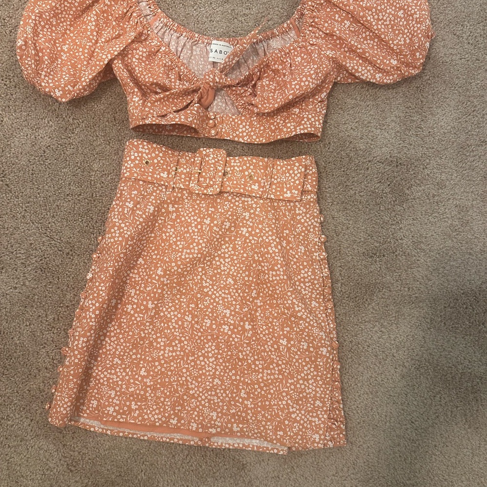 Orange floral Top and Skirt Set